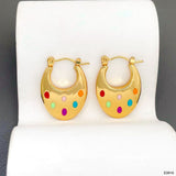 Rainbow Multi 18K Gold Enamel Anti Tarnish Hoop Stainless Steel Earring For Women