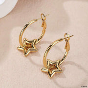 Star 18K Gold Anti Tarnish Hoop Dangler Earring For Women