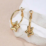 Star 18K Gold Anti Tarnish Hoop Dangler Earring For Women