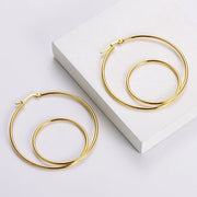 Big Dual Ring 18K Gold Anti Tarnish Hoop Earring For Women