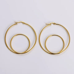 Big Dual Ring 18K Gold Anti Tarnish Hoop Earring For Women