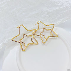 Big Dual Star 18K Gold Anti Tarnish Hoop Earring For Women