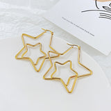 Big Dual Star 18K Gold Anti Tarnish Hoop Earring For Women