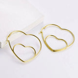 Big Dual Heart 18K Gold Anti Tarnish Hoop Earring For Women