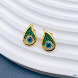 Drop Evil Eye Green 18K Gold Cubic Zirconia Crystal Anti Tarnish Stud Earring For Women