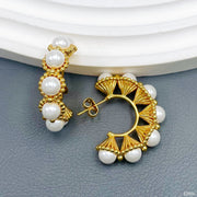 3D White 18K Gold Pearl Anti Tarnish Hoop Earring For Women