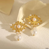 Evil Eye White 18K Gold Pearl Anti Tarnish Dangler Drop Earring For Women