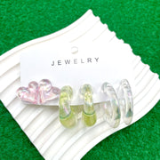 Transparent Heart Pink Yellow Pink Acrylic Hoop Earring Pack Of 3 For Women