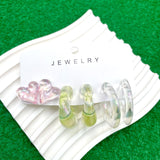 Transparent Heart Pink Yellow Pink Acrylic Hoop Earring Pack Of 3 For Women