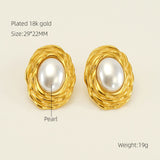 Oval Flower Pearl White 18K Gold Anti Tarnish Stud Earring For Women