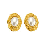 Oval Flower Pearl White 18K Gold Anti Tarnish Stud Earring For Women