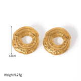 Dented Disc Round 18K Gold Anti Tarnish Stud Earring For Women