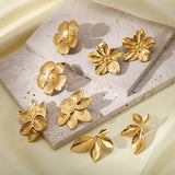 Leaf Flower 18K Gold Anti Tarnish Stud Ear Cuff Earring For Women