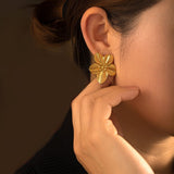 Leaf Flower 18K Gold Anti Tarnish Stud Ear Cuff Earring For Women