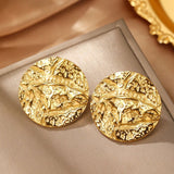 Glossy Dented 18K Gold Stainless Steel Anti Tarnish Stud Earring For Women