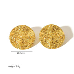 Glossy Dented 18K Gold Stainless Steel Anti Tarnish Stud Earring For Women