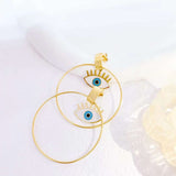 Round Evil Eye White 18K Gold Enamel Anti Tarnish Dangler Earring For Women