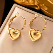 Heart 18K Gold Anti Tarnish Hoop Dangler Earring For Women