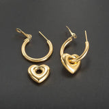 Heart 18K Gold Anti Tarnish Hoop Dangler Earring For Women