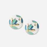 Flower Leaf Enamel White Multicolor 18K Gold Anti Tarnish Stud Earring For Women