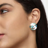 Flower Leaf Enamel White Multicolor 18K Gold Anti Tarnish Stud Earring For Women