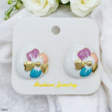 Flower Enamel White 18K Gold Anti Tarnish Stud Earring Women