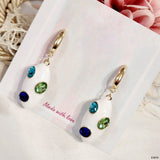 Oval Crystal Enamel White 18K Gold Anti Tarnish Dangler Hoop Earring For Women