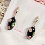 Oval Crystal Enamel White 18K Gold Anti Tarnish Dangler Hoop Earring For Women