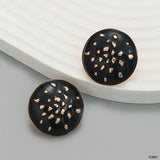 Round Enamel Black 18K Gold Anti Tarnish Stud Earring For Women