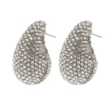 Tear Drop Paisley Rhinestone Silver Stud Earring For Women