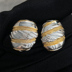 Stripes Oval Silver 18K Gold Anti Tarnish Stud Earring For Women