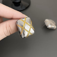 Rectangle Crossover Silver 18K Gold Anti Tarnish Stud Earring For Women