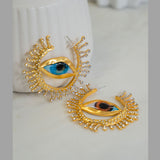 Evil Eye Sun Blue Brown Mismatch Color 18K Gold Cubic Zirconia Anti Tarnish Statement Hoop Earring For Women