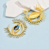 Evil Eye Sun Blue Brown Mismatch Color 18K Gold Cubic Zirconia Anti Tarnish Statement Hoop Earring For Women