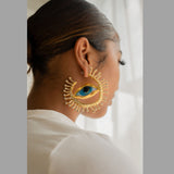 Evil Eye Sun Blue Brown Mismatch Color 18K Gold Cubic Zirconia Anti Tarnish Statement Hoop Earring For Women