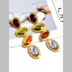 Oval Multi 18K Gold Cubic Zirconia Crystal Anti Tarnish Dangler Tassel Earring For Women