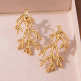 Tree Root Stainless Steel 18K Gold Anti Tarnish Dangler Earring For Women