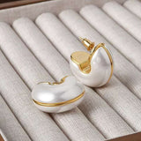 White 18K Gold Pearl Anti Tarnish Hoop Stud Earring For Women