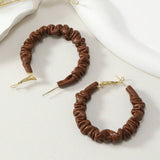 Chocolate Brown 18K Gold Leather Anti Tarnish Hoop Earring For Women