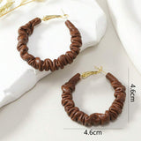 Chocolate Brown 18K Gold Leather Anti Tarnish Hoop Earring For Women