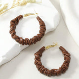 Chocolate Brown 18K Gold Leather Anti Tarnish Hoop Earring For Women