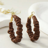 Chocolate Brown 18K Gold Leather Anti Tarnish Hoop Earring For Women