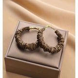 Chocolate Brown 18K Gold Leather Anti Tarnish Hoop Earring For Women