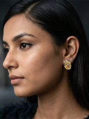 Oval Dinted 18K Gold Plated Stainless Steel Stud Earring for women