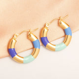 Thick Circle Enamel Multicolour 18K Gold Stainless Steel Anti Tarnish Hoop Earring For Women