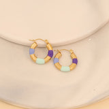 Thick Circle Enamel Multicolour 18K Gold Stainless Steel Anti Tarnish Hoop Earring For Women