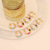 Thick Circle Enamel Multicolour 18K Gold Stainless Steel Anti Tarnish Hoop Earring For Women