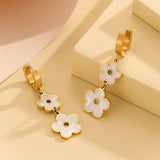 Clover Flower Mother Of Pearl White 18K Gold Stainless Steel Anti Tarnish Dangler Earring For Women