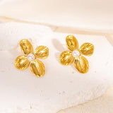 Flower Pearl White 18K Gold Stainless Steel Anti Tarnish Stud Earring For Women