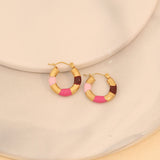 Thick Circle Enamel Multicolour 18K Gold Stainless Steel Anti Tarnish Hoop Earring For Women